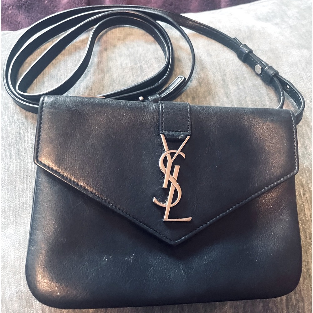 Yves Saint Laurent Black Crossbody Bag with Gold Logo